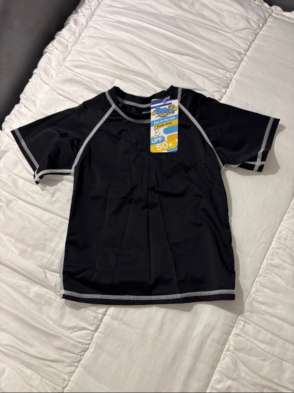 Kids Black UPF 50+ Rash Guard Swim Shirt - Unbranded